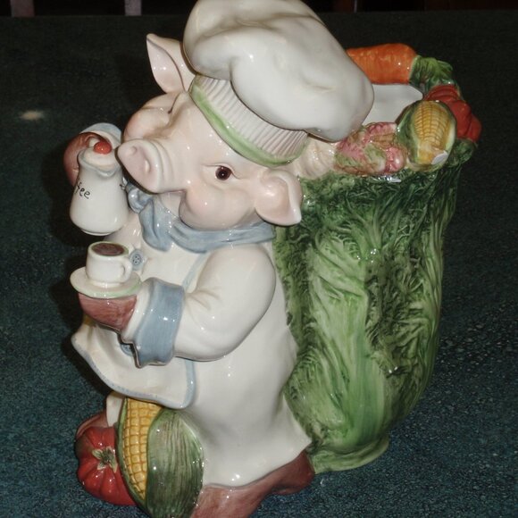 Kaldun & Bogle Chef Pig Vegetable Lettuce Vase Utensil Crock Holder 11" RARE! - Picture 7 of 9